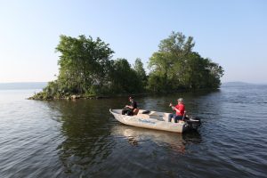 Father and son enjoying fishing on Rice Lake